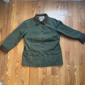 L.L. Bean Women's Olive Utility Jacket with Brown Trim